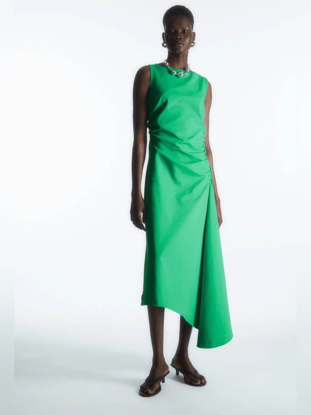 Cos Asymmetric Gathered Sleeveless Midi Dress     In Green XS